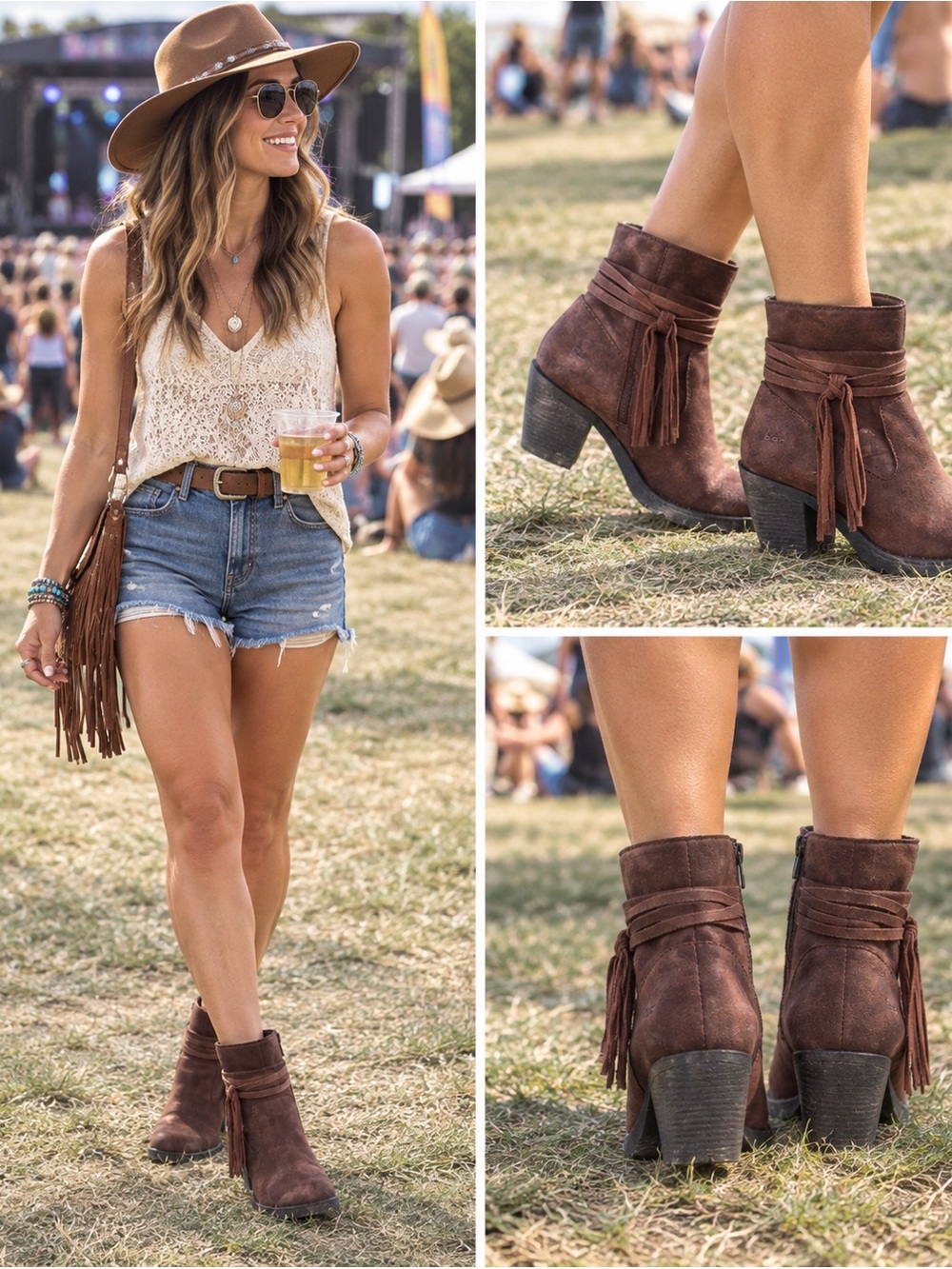 BORN B.O.C ALICUDI Brown Ankle Boots Women's Size 8.5 Z25506 Western Tassel